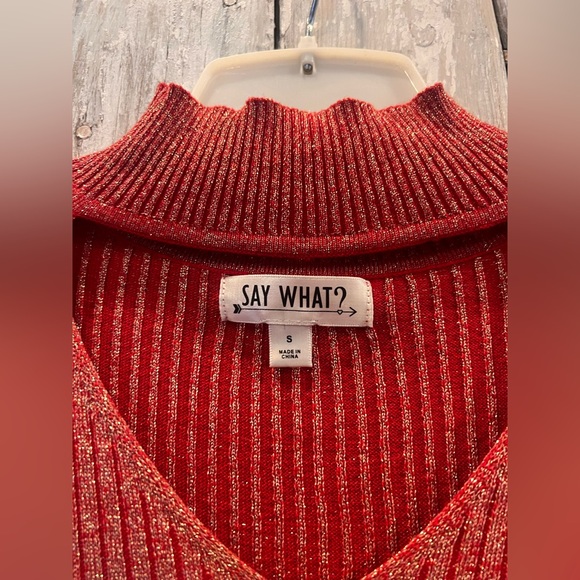 Say What Red/Gold Sweater Like Stretch Dress - Picture 6 of 6